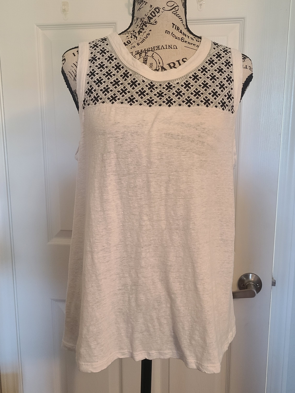 Lucky Brand White Tank with Black Lace Yoke